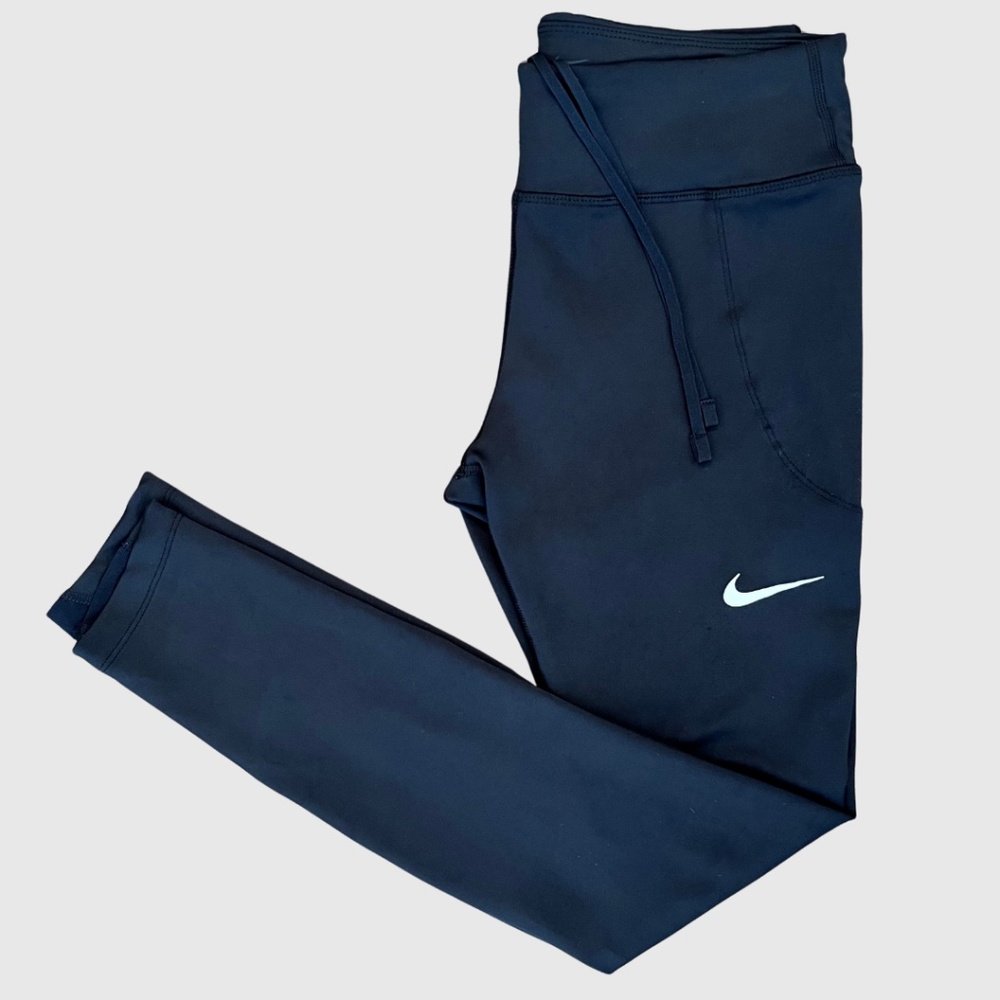 Nike Dri-FIT Womens Medium Black Mesh Insert Leggings Pockets Nike Swoosh Logo